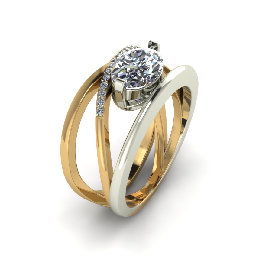 Перстень из красного+белого золота  с цирконием (модель 02-1552.0.4401) - 4