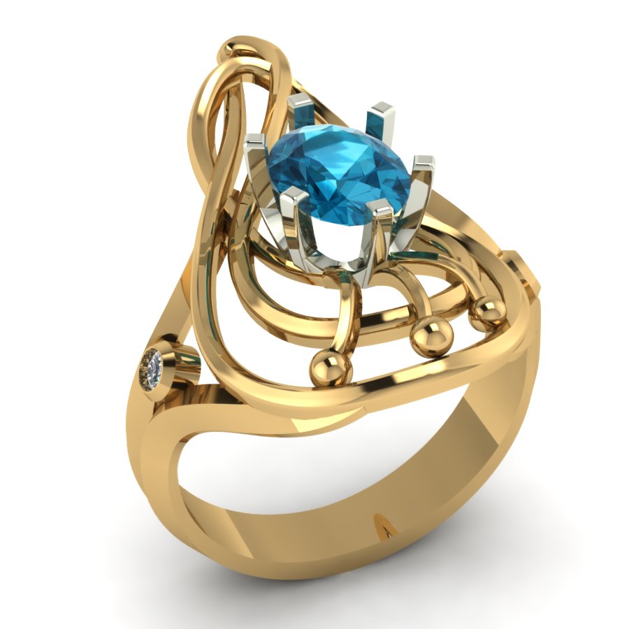Перстень из красного+белого золота  с топазом Лондон (модель 02-1183.0.4224) - 6