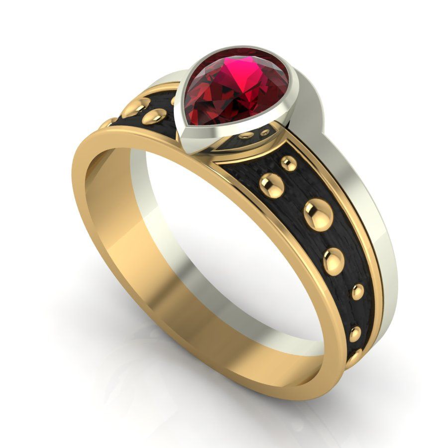 Перстень из красного+белого золота  с гранатом (модель 02-2210.0.4210)