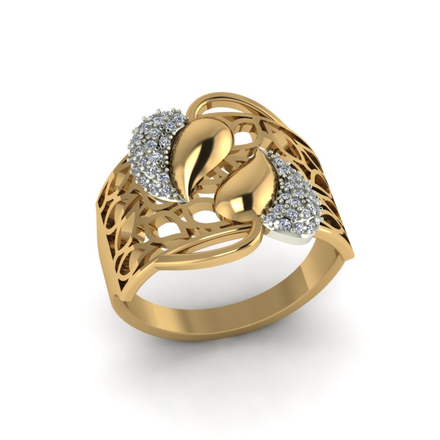 Перстень из красного+белого золота  с цирконием (модель 02-1550.0.4401) - 3