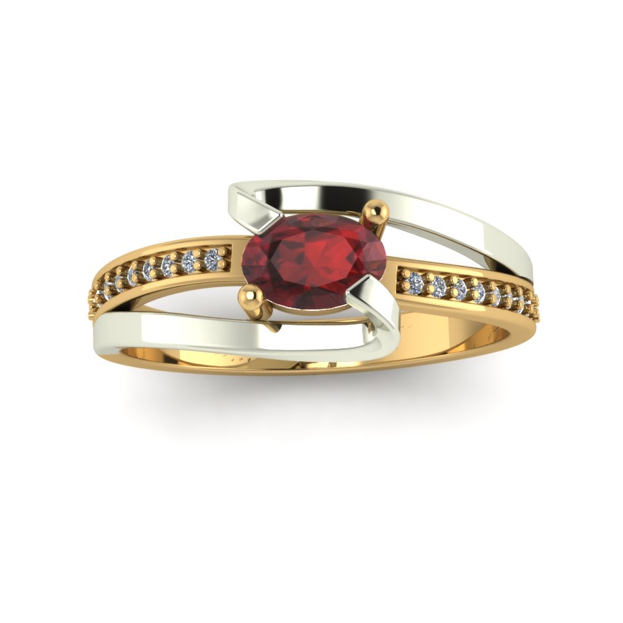 Перстень из красного+белого золота  с гранатом (модель 02-1707.0.4210) - 2
