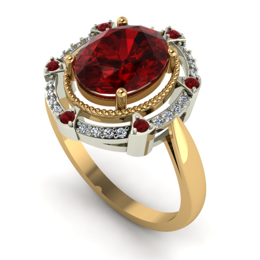 Перстень из красного+белого золота  с гранатом (модель 02-1441.0.4210) - 3