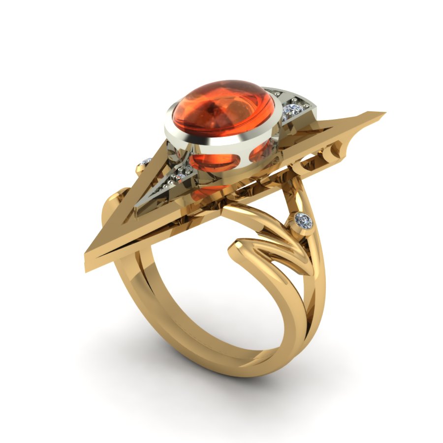 Перстень из красного+белого золота  с кораллом синтетическим (модель 02-1147.0.4436) - 1