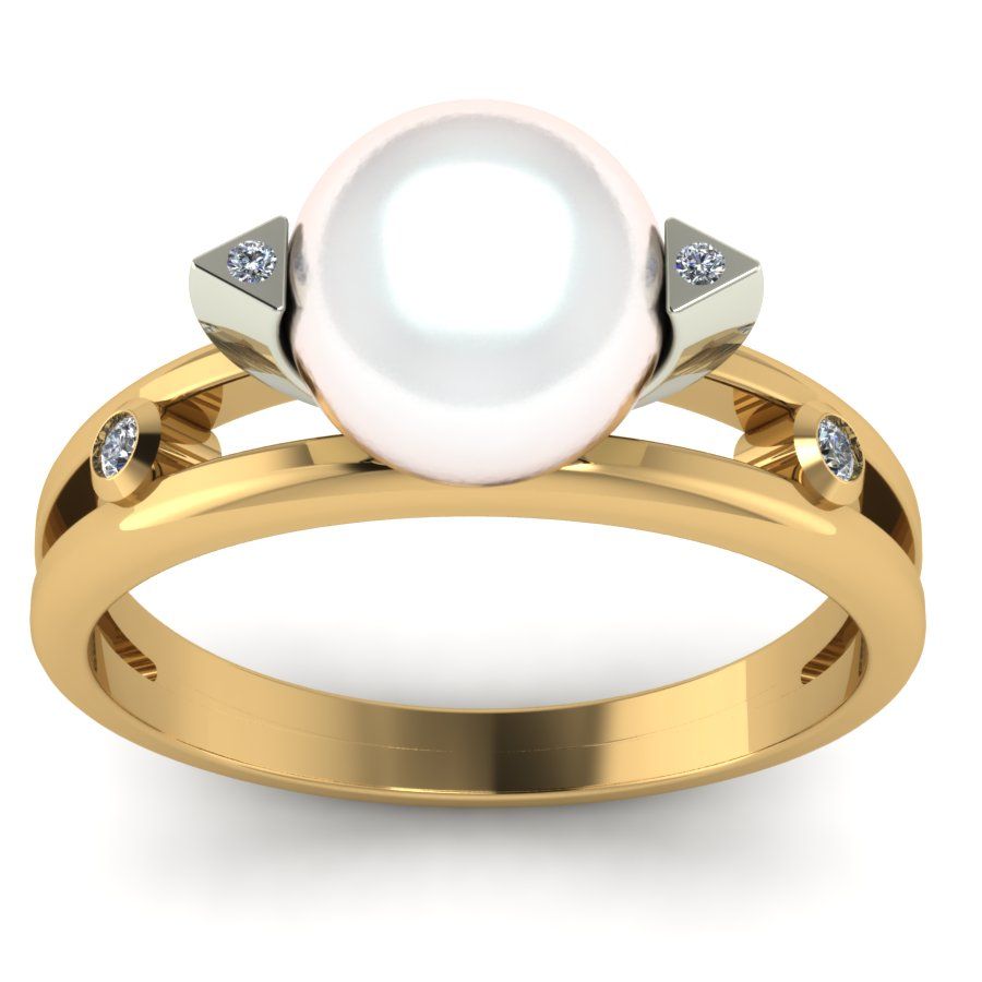 Перстень из красного+белого золота  с жемчугом (модель 02-1409.0.4310)