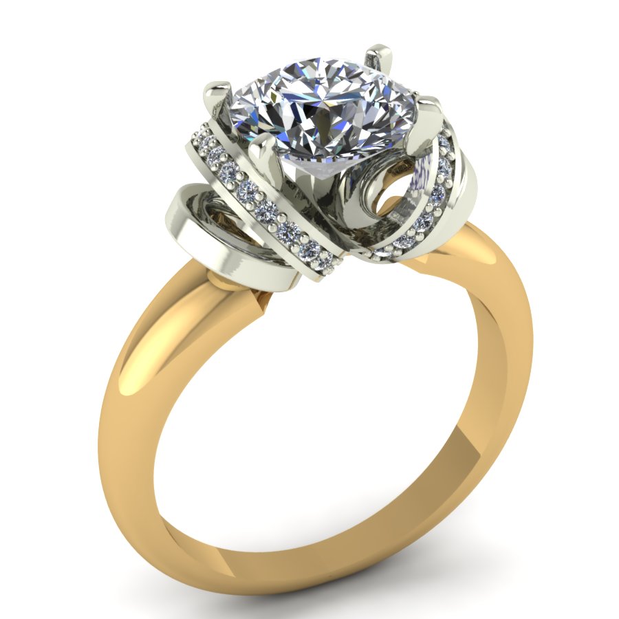 Перстень из красного+белого золота  с цирконием (модель 02-0872.0.4401) - 3