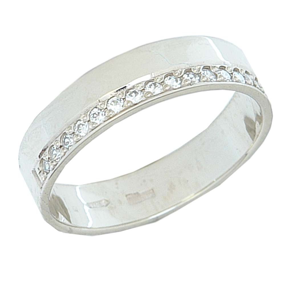 Обручальное кольцо из белого золота  с цирконием (модель 04-0141.0.2401)