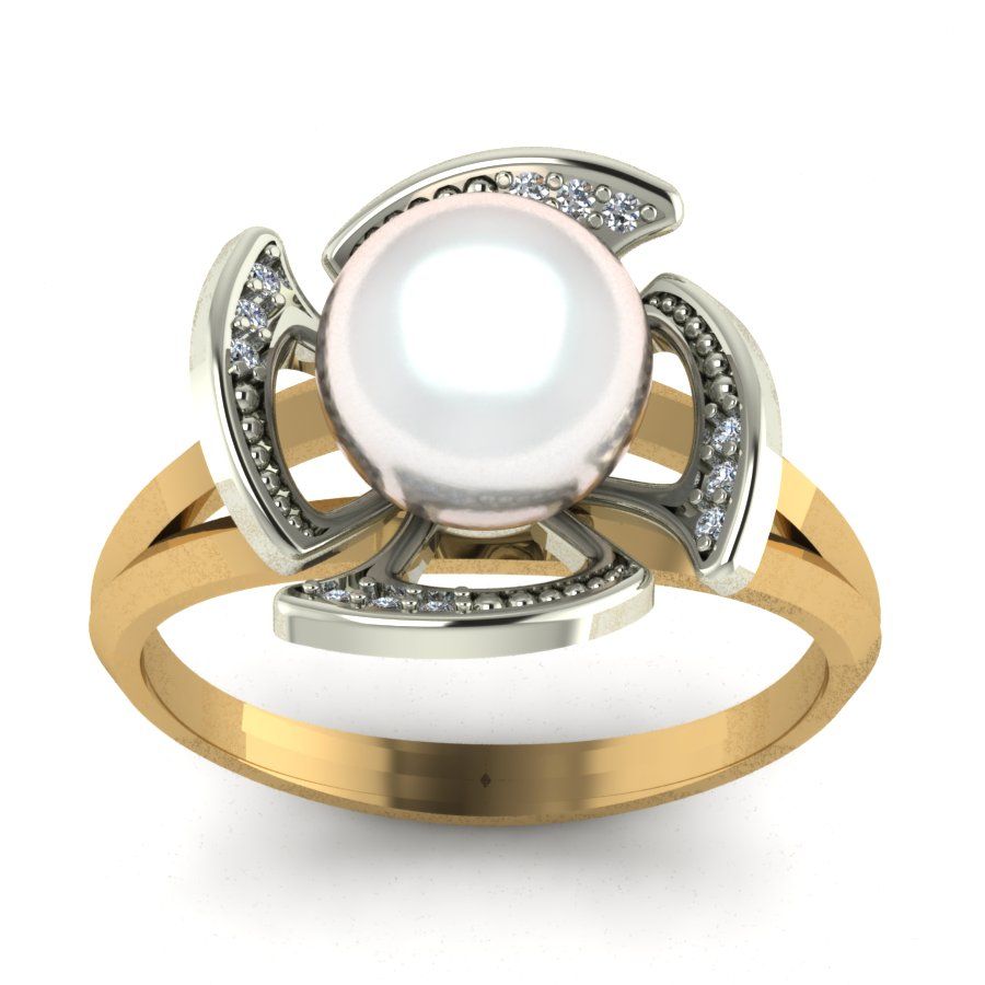 Перстень из красного+белого золота  с жемчугом (модель 02-1073.0.4310)
