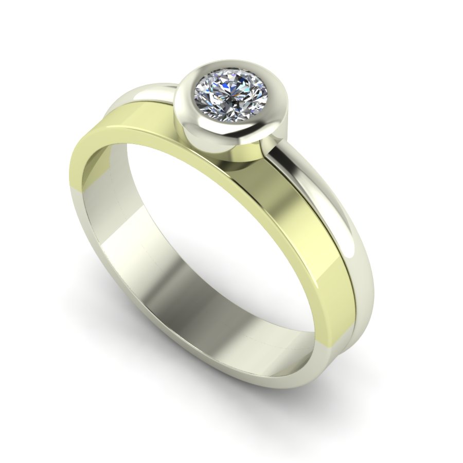 Перстень из лимонного+белого золота  с цирконием (модель 02-1706.0.5401) - 1