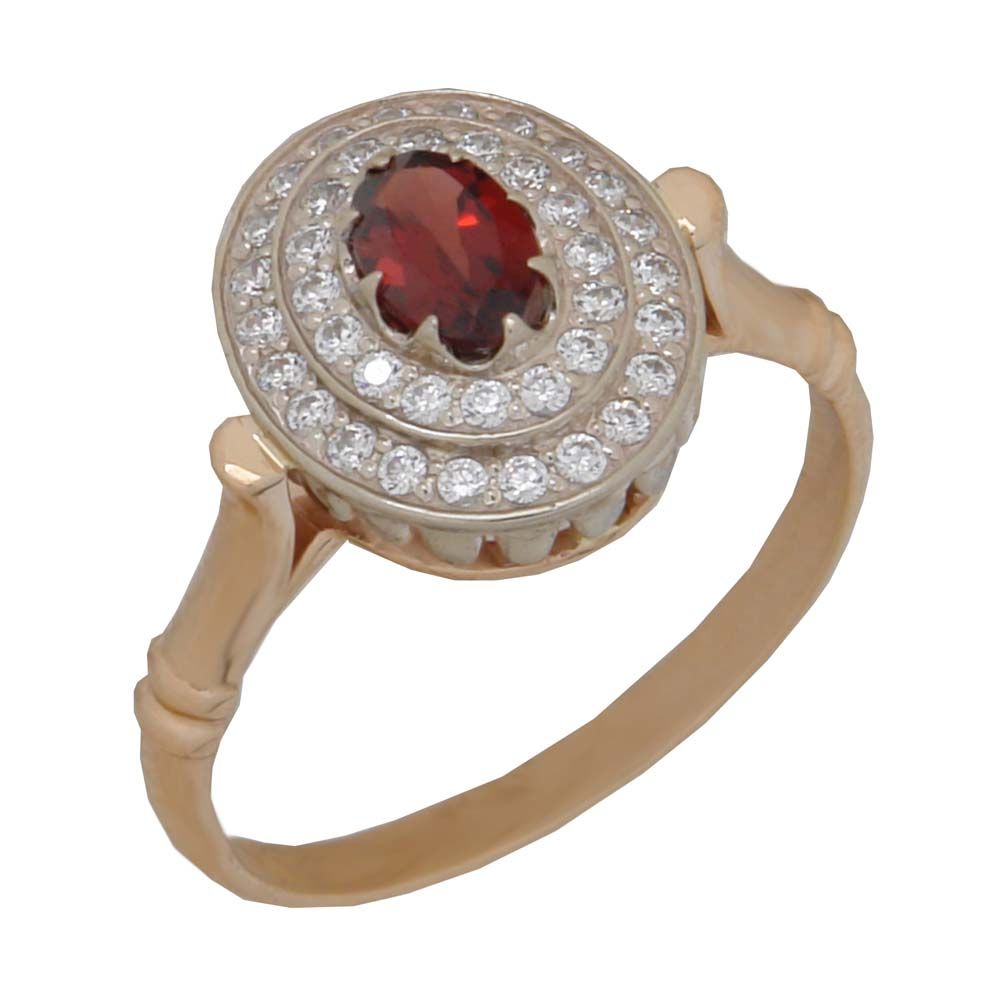 Перстень из красного+белого золота  с гранатом (модель 02-0846.0.4210)