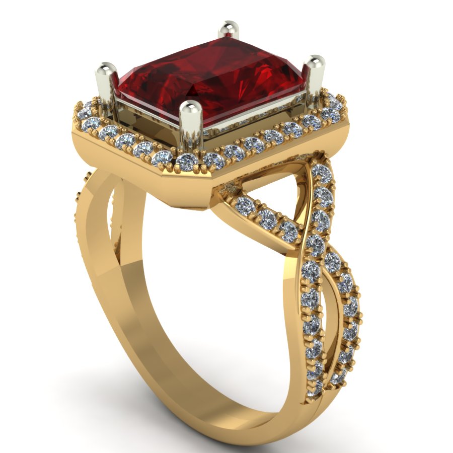 Перстень из красного+белого золота  с гранатом (модель 02-1419.0.4210) - 5