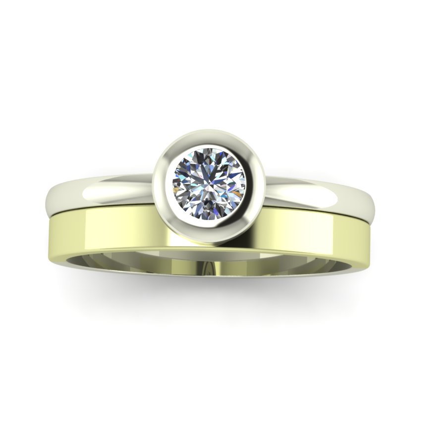 Перстень из лимонного+белого золота  с цирконием (модель 02-1706.0.5401) - 6