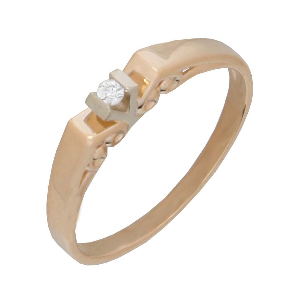 Перстень из красного+белого золота  с бриллиантом (модель 02-0813.1.4110)