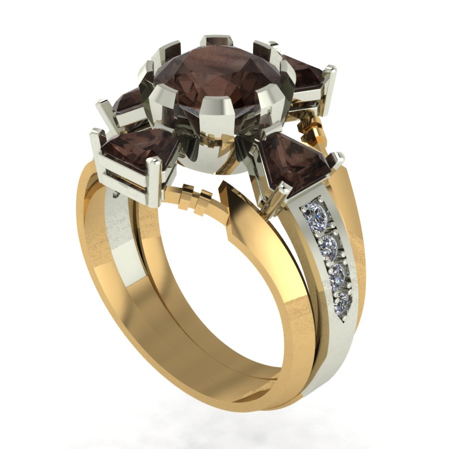 Перстень из красного+белого золота  с дымчатым кварцем (модель 02-1150.0.4250) - 3