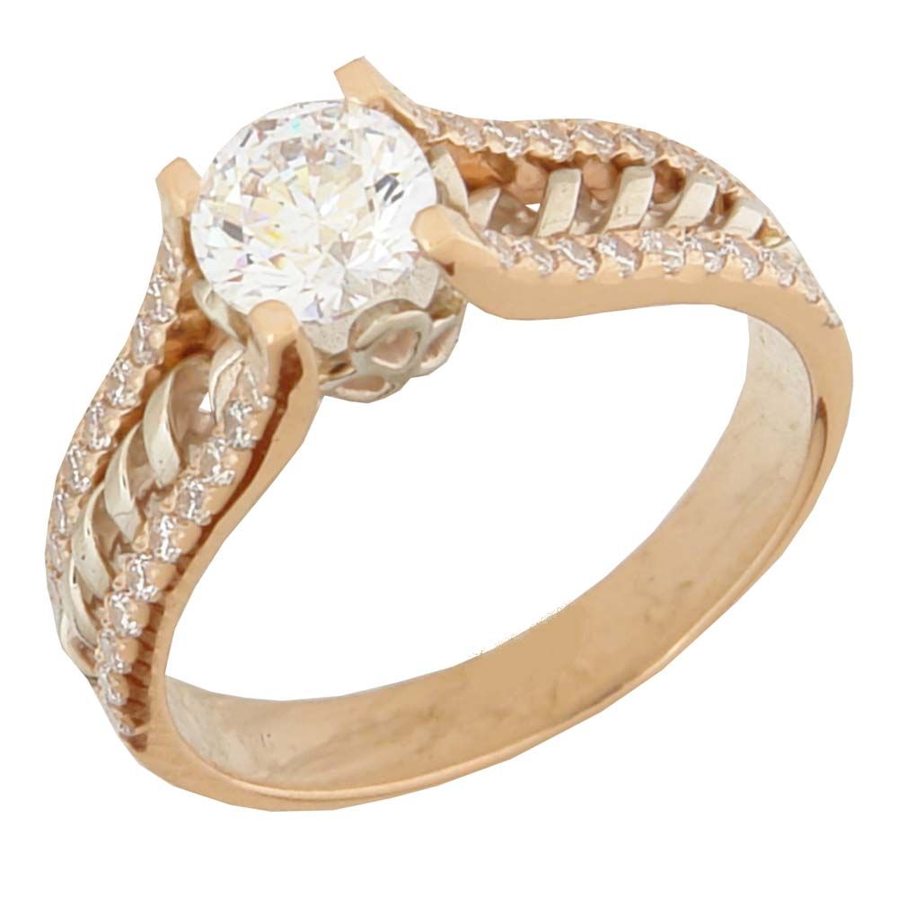 Перстень из красного+белого золота  с цирконием (модель 02-0734.1.4401)