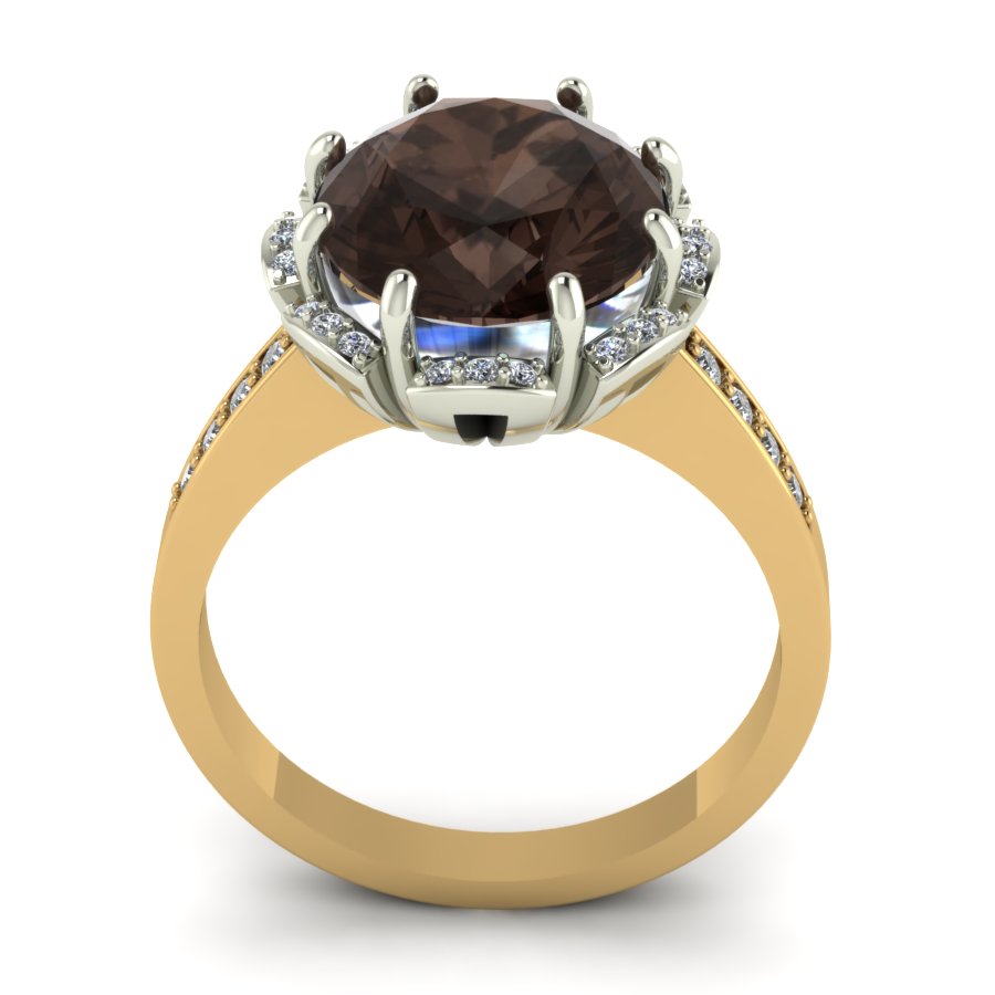 Перстень из красного+белого золота  с дымчатым кварцем (модель 02-1416.0.4250) - 2
