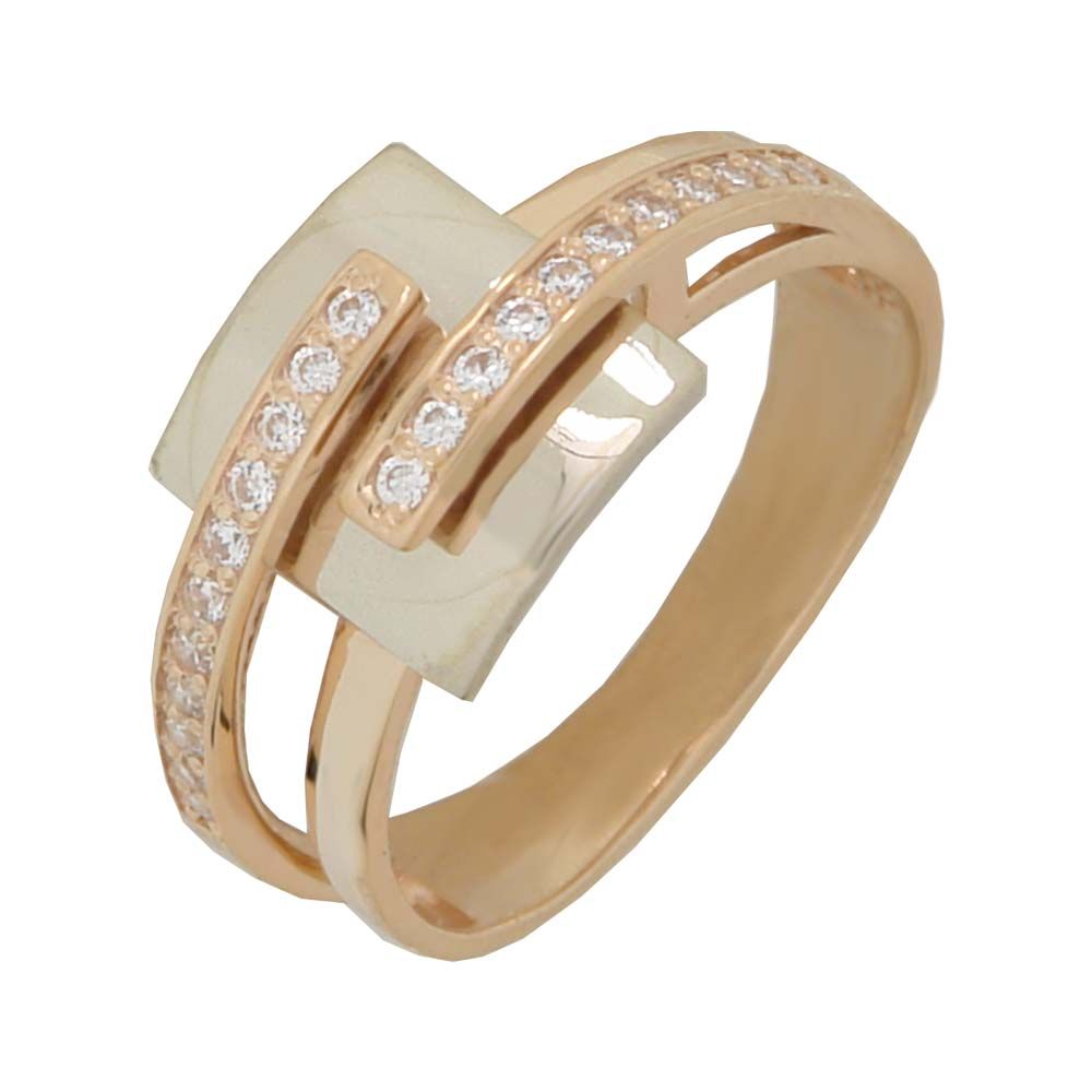 Перстень из красного+белого золота  с цирконием (модель 02-0918.0.4401)