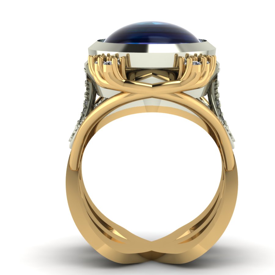 Перстень из красного+белого золота  с александритом синтетическ (модель 02-1160.0.4245) - 2