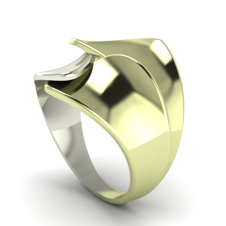 Перстень из лимонного+белого золота  (модель 02-1304.0.5000) - 4