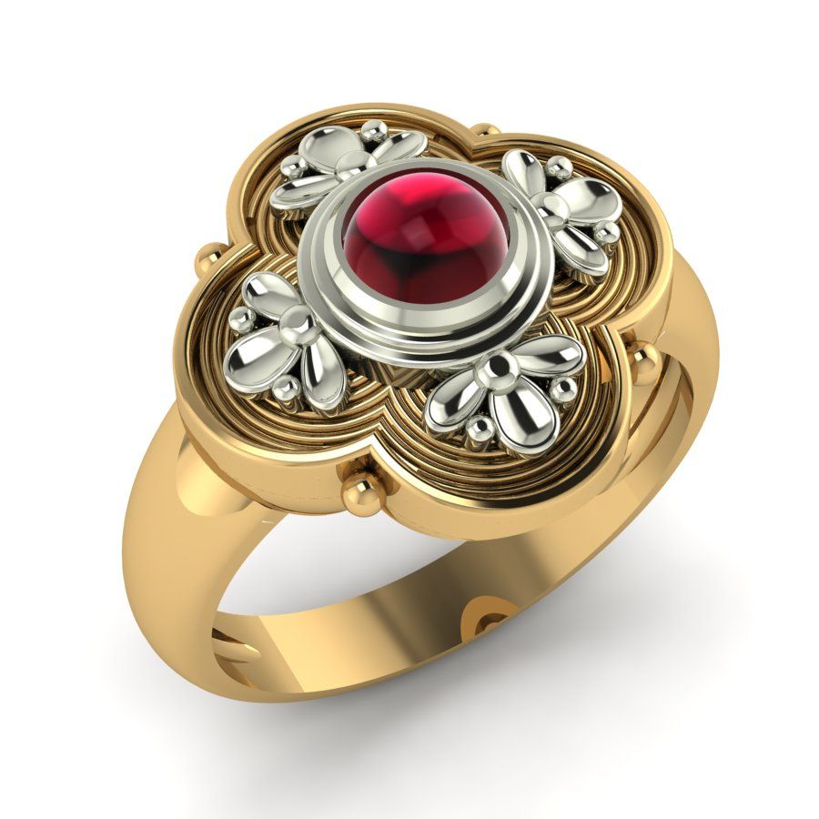 Перстень из красного+белого золота  с гранатом (модель 02-2123.0.4210)
