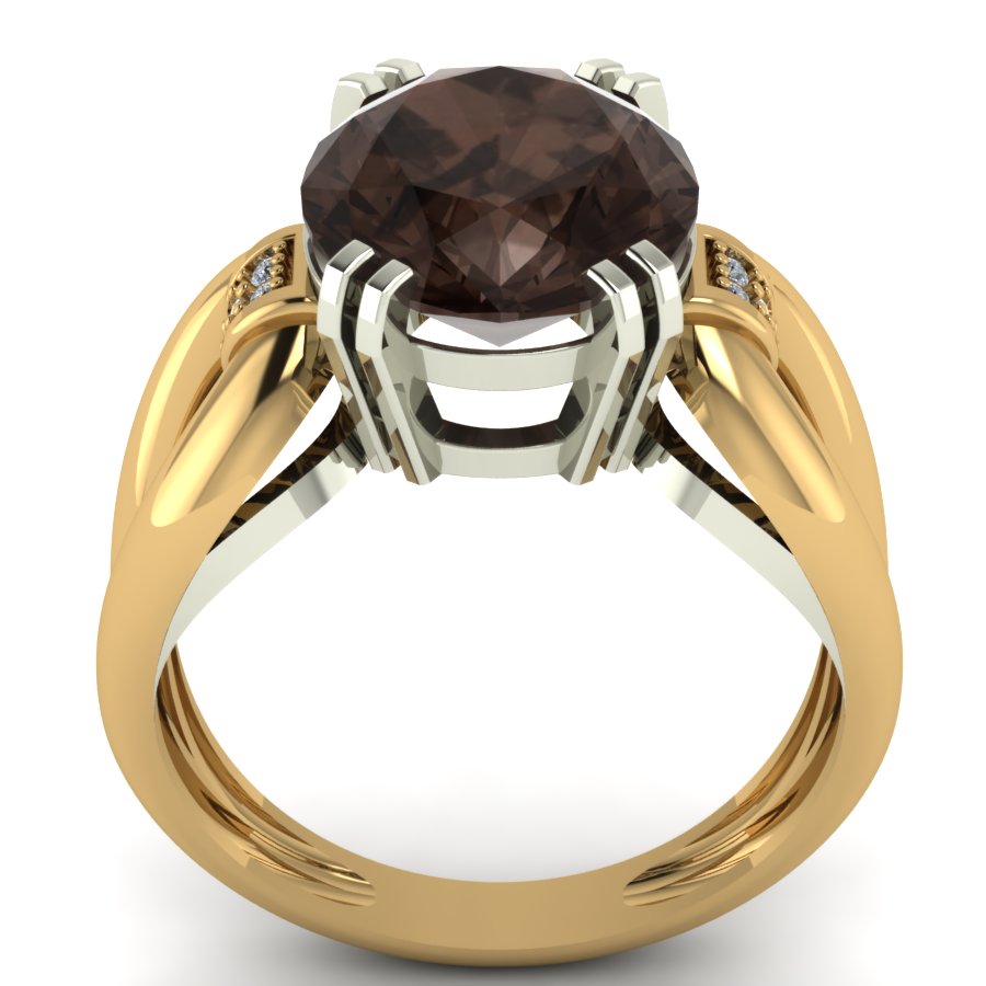Перстень из красного+белого золота  с дымчатым кварцем (модель 02-1466.0.4250) - 2