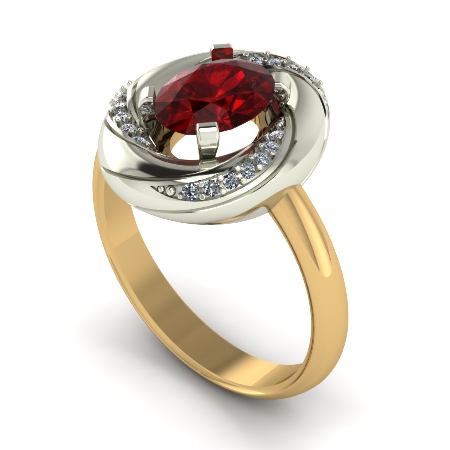 Перстень из красного+белого золота  с гранатом (модель 02-1290.0.4210) - 1
