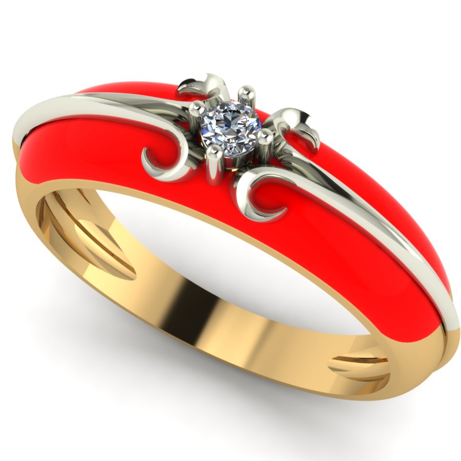 Перстень из красного+белого золота  с цирконием (модель 02-1751.0.4401) - 2