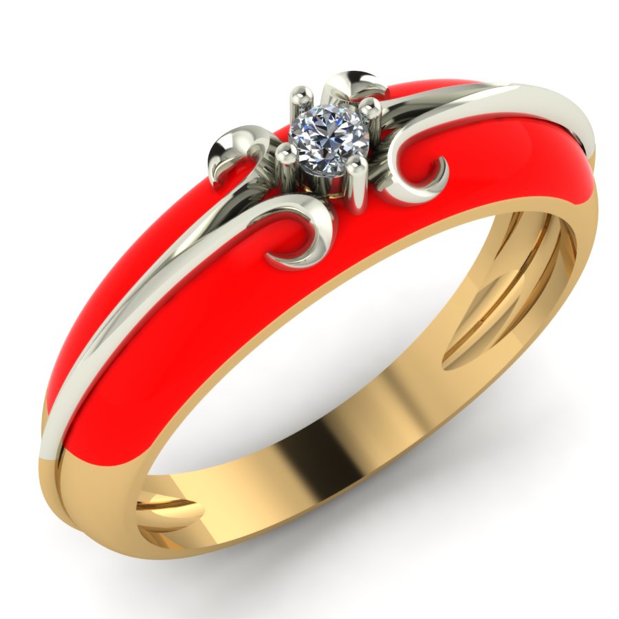 Перстень из красного+белого золота  с цирконием (модель 02-1751.0.4401) - 1