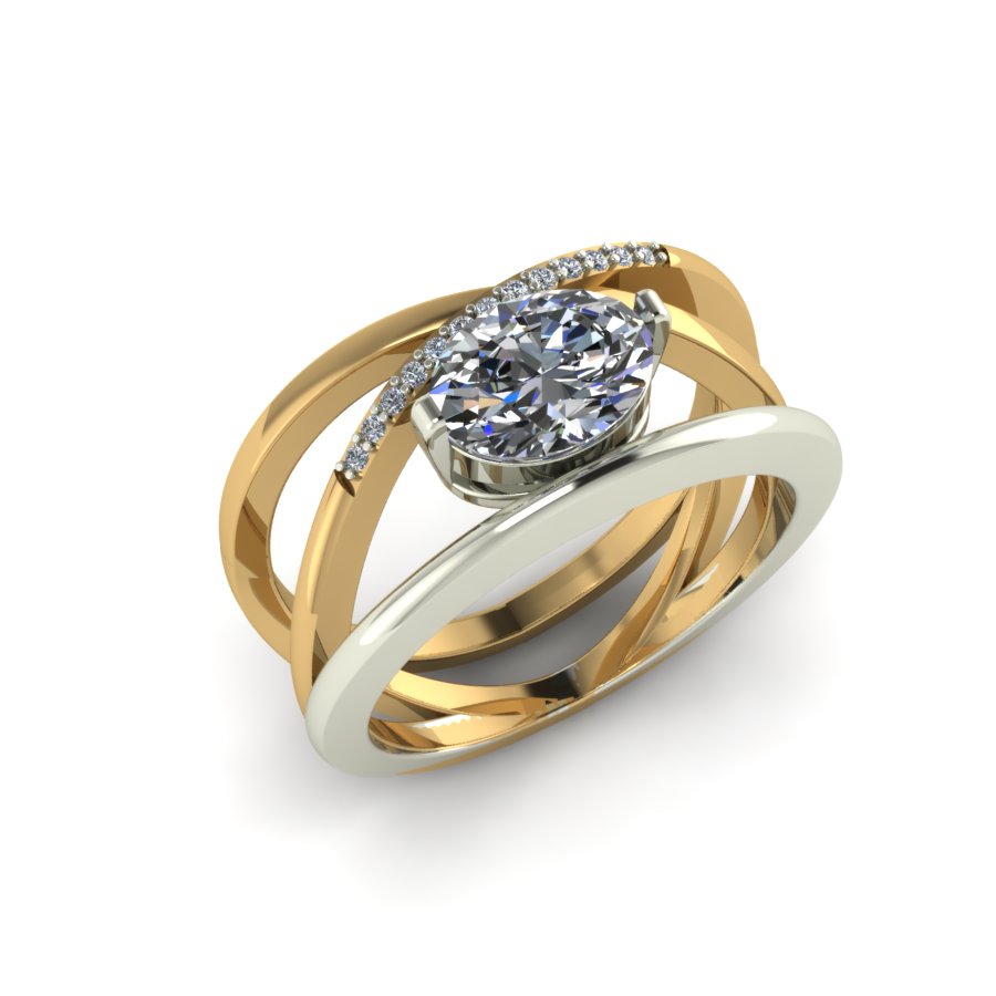 Перстень из красного+белого золота  с цирконием (модель 02-1552.0.4401) - 1