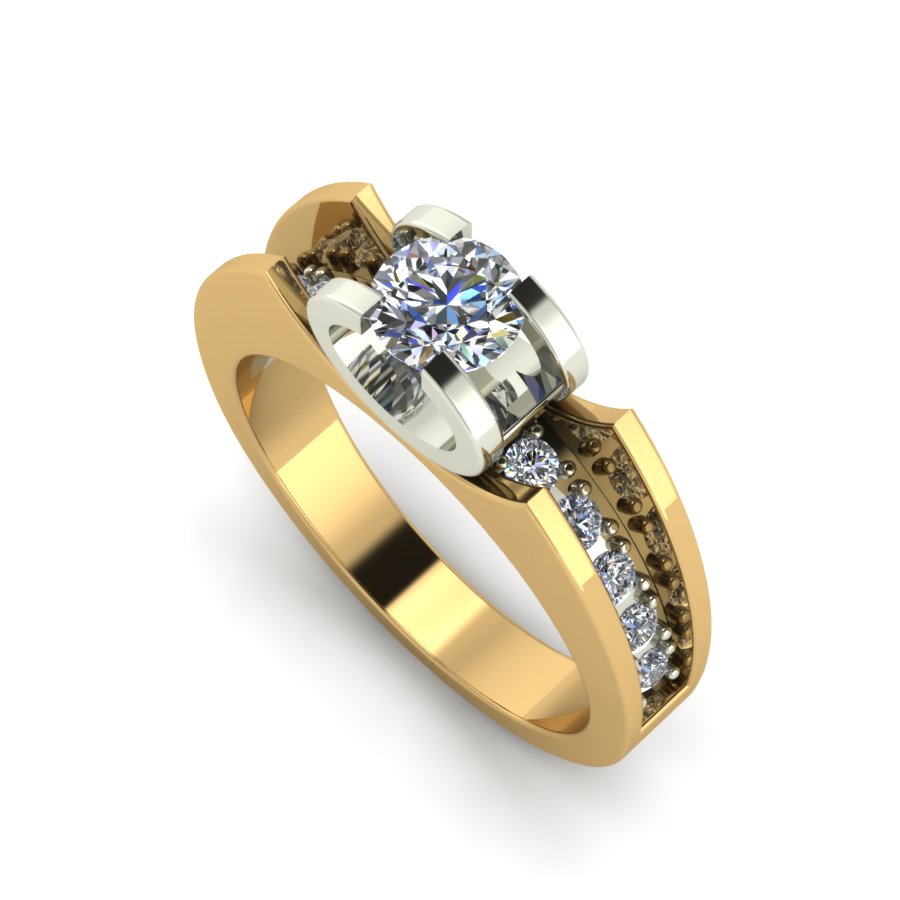 Перстень из красного+белого золота  с цирконием (модель 02-1570.0.4401) - 5