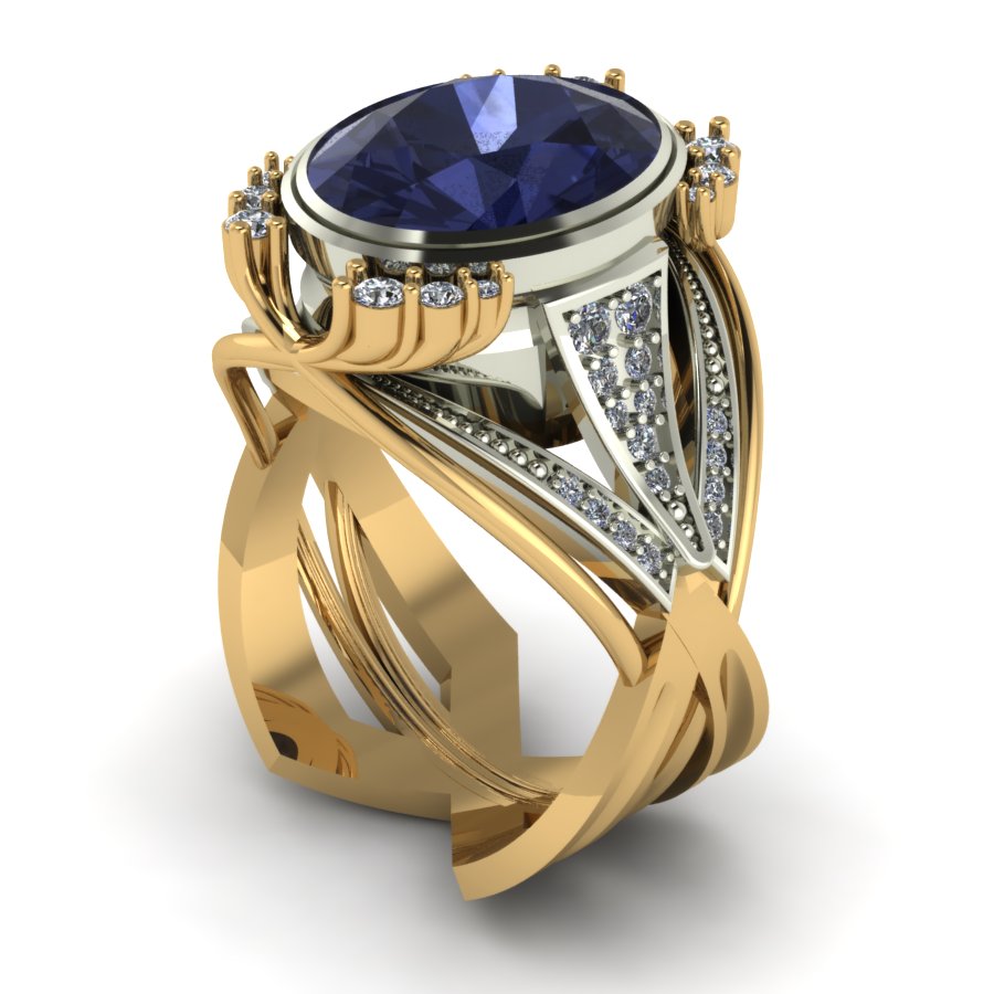 Перстень из красного+белого золота  с сапфиром (модель 02-1160.1.4121) - 1