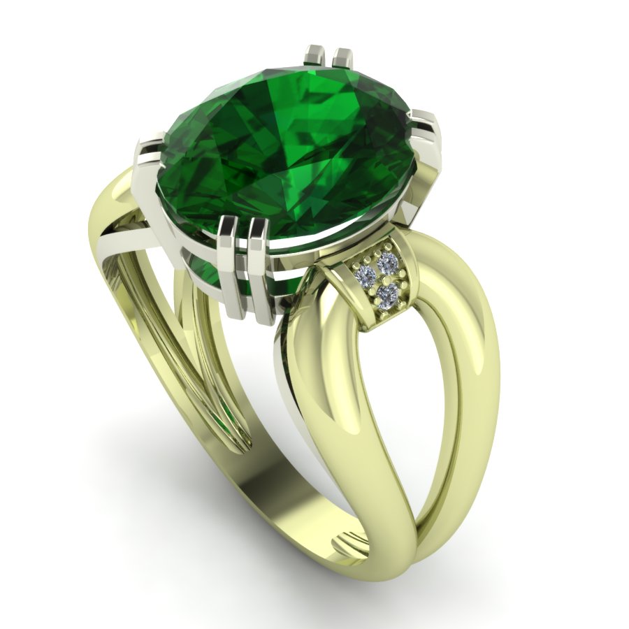 Перстень из лимонного+белого золота  с кварцем зеленым (модель 02-1466.0.5256) - 3