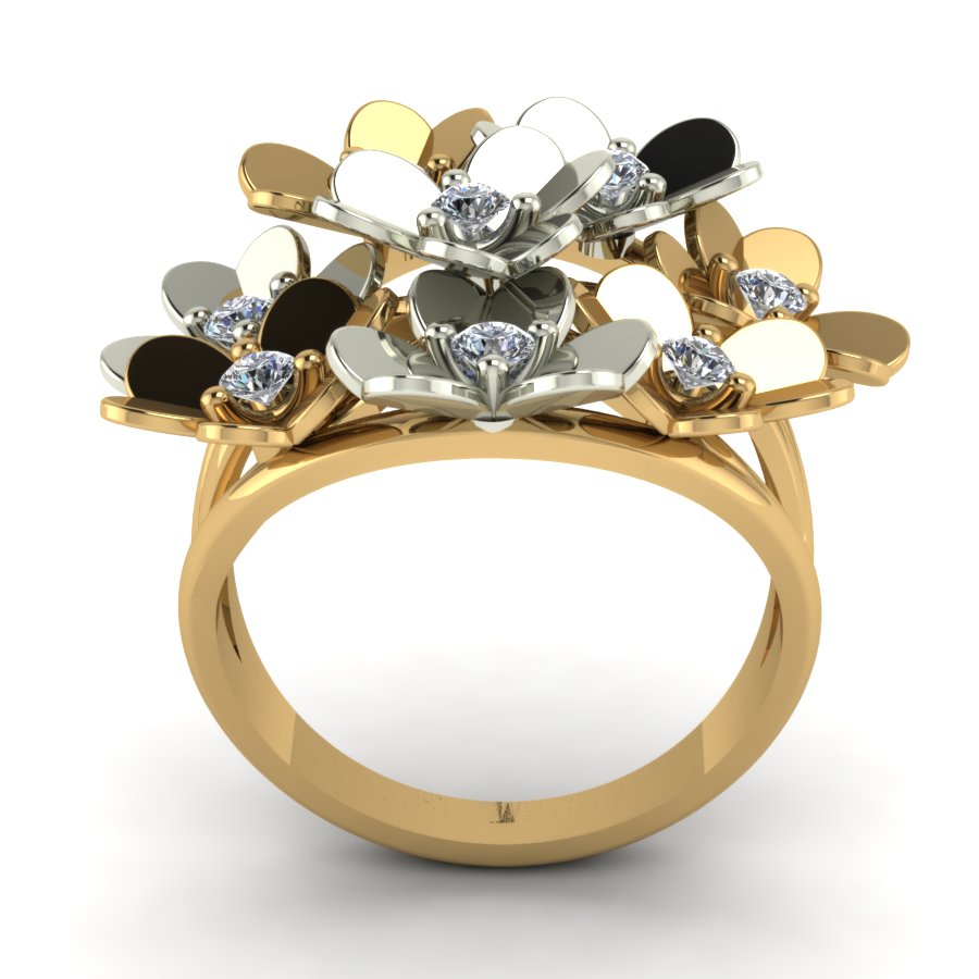 Перстень из красного+белого золота  с цирконием (модель 02-1459.0.4401) - 6