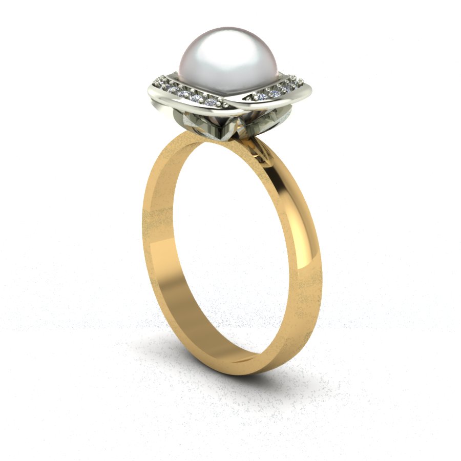 Перстень из красного+белого золота  с жемчугом (модель 02-1038.0.4310) - 4