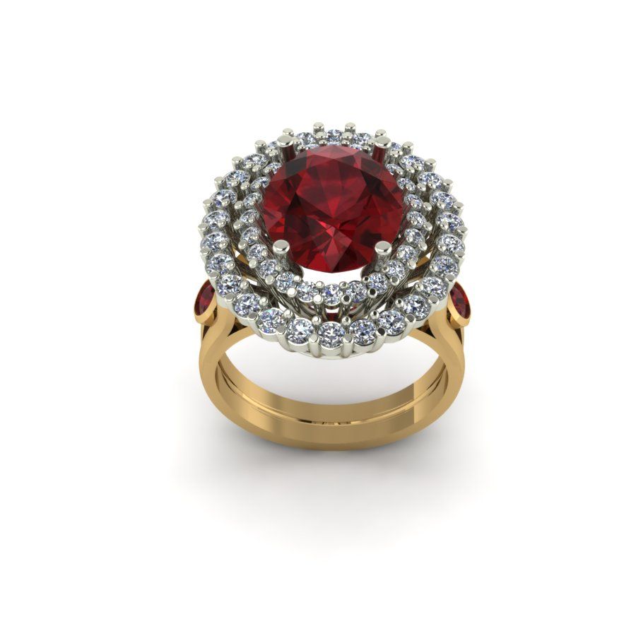 Перстень из красного+белого золота  с гранатом гидротермальным (модель 02-1326.0.4215)