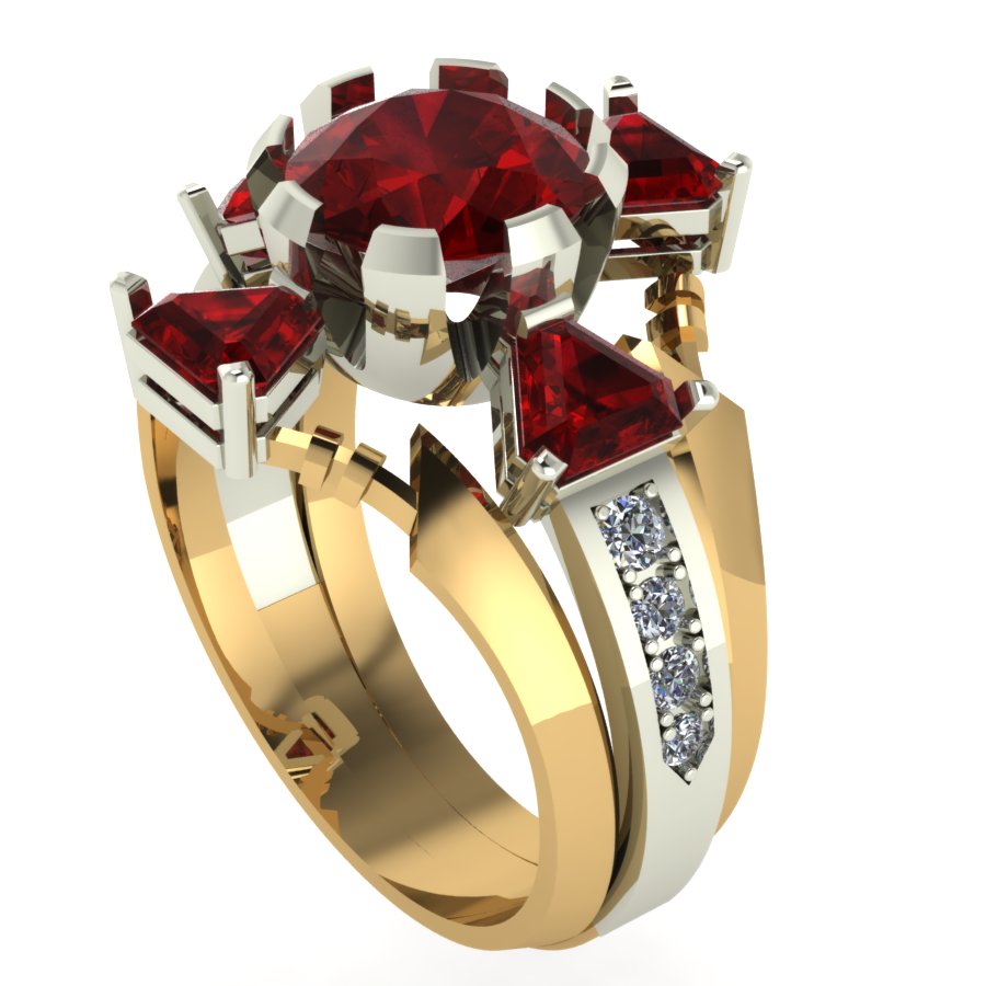 Перстень из красного+белого золота  с гранатом (модель 02-1150.0.4210) - 5