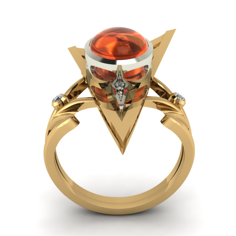 Перстень из красного+белого золота  с кораллом синтетическим (модель 02-1147.0.4436) - 2