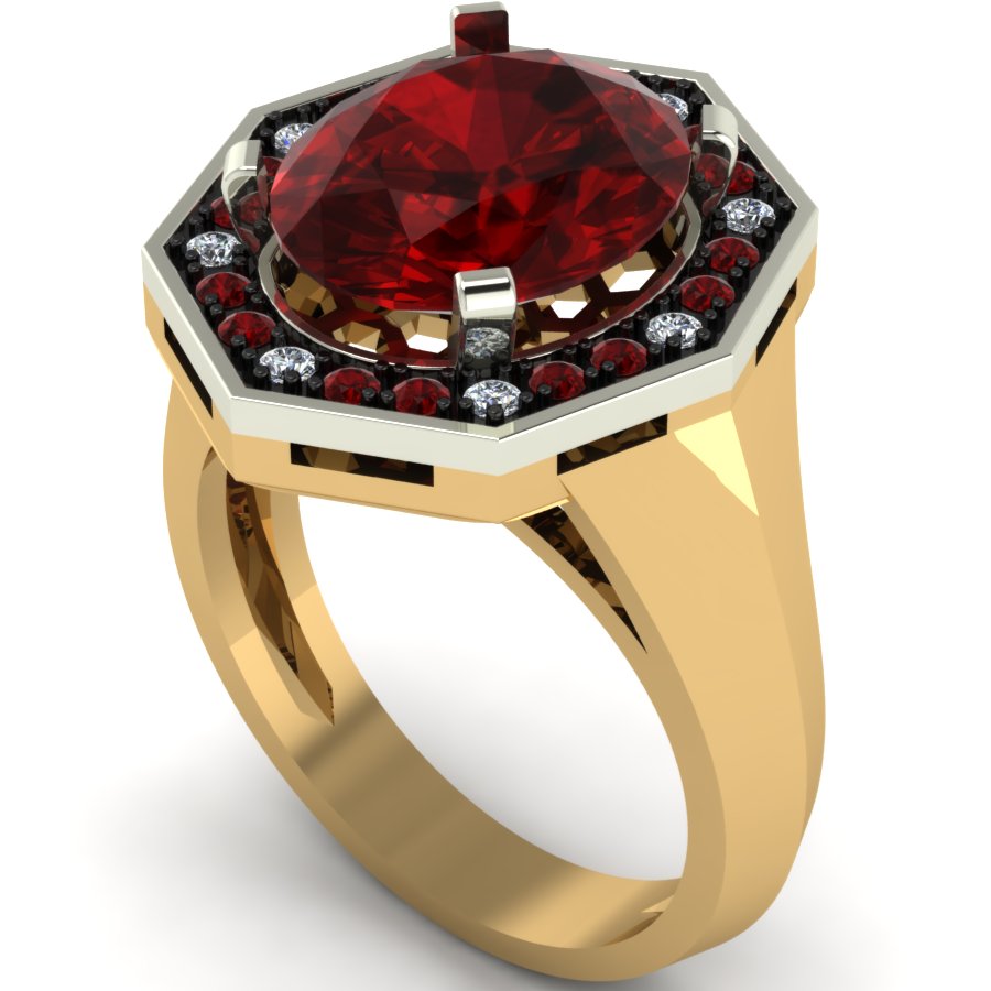 Перстень из красного+белого золота  с гранатом (модель 02-1411.0.4210) - 1