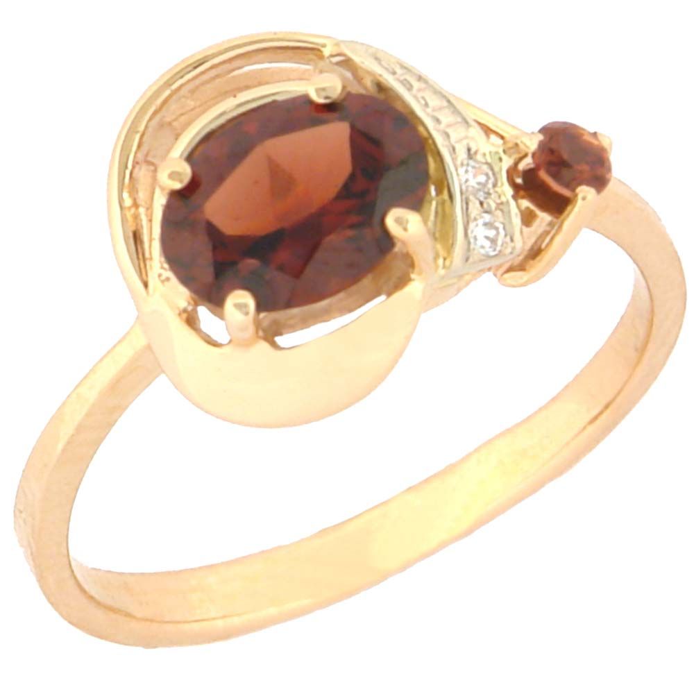 Перстень из красного+белого золота  с гранатом (модель 02-0446.0.4210)