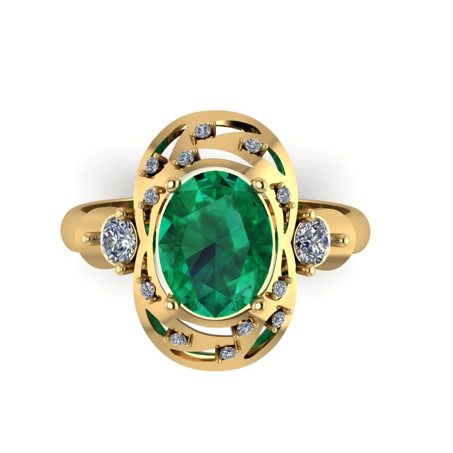 Перстень из красного+белого золота  с кварцем зеленым (модель 02-1907.0.4256)