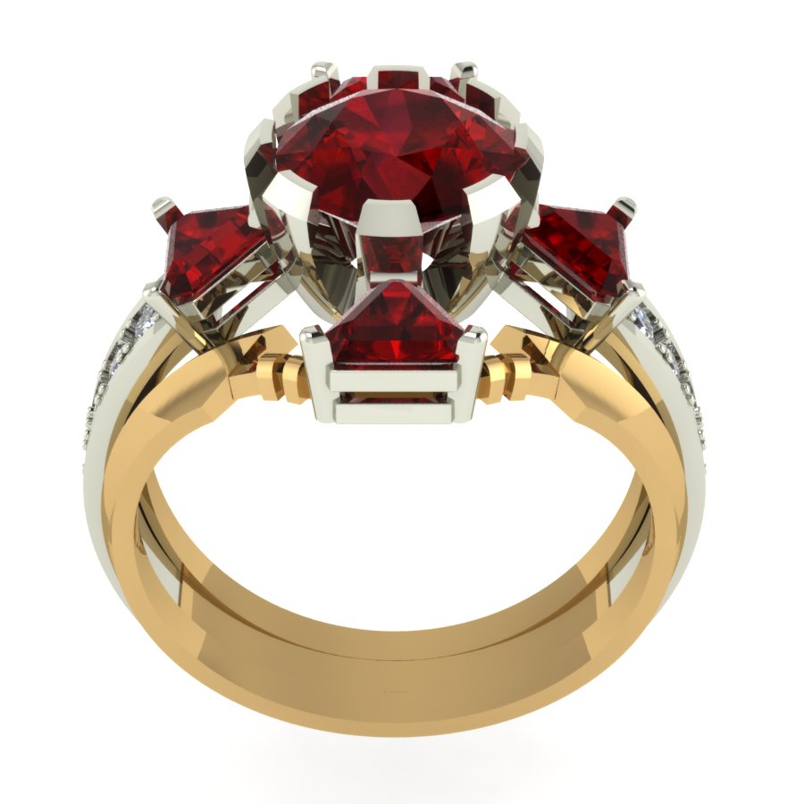 Перстень из красного+белого золота  с гранатом (модель 02-1150.0.4210) - 4