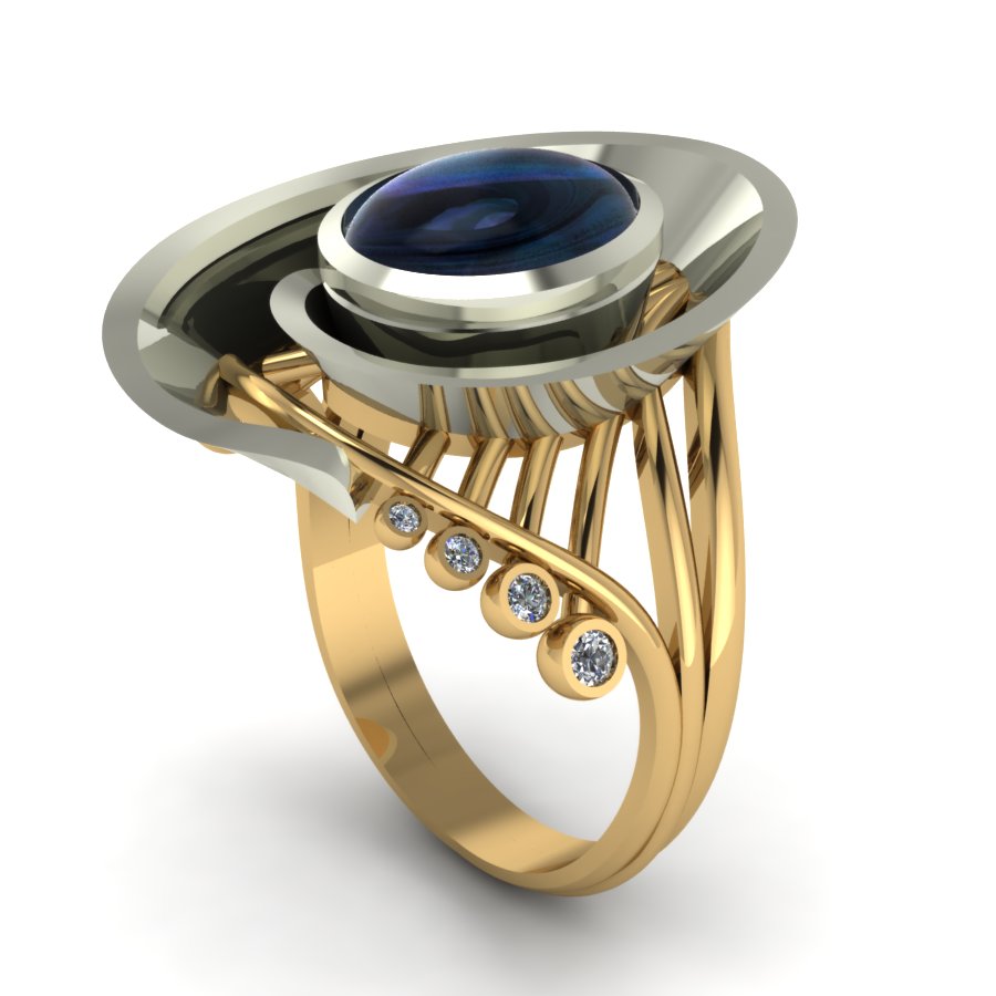 Перстень из красного+белого золота  с александритом синтетическ (модель 02-1221.0.4245) - 1