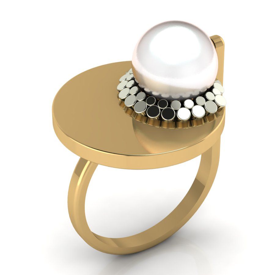 Перстень из красного+белого золота  с жемчугом (модель 02-2268.0.4310)