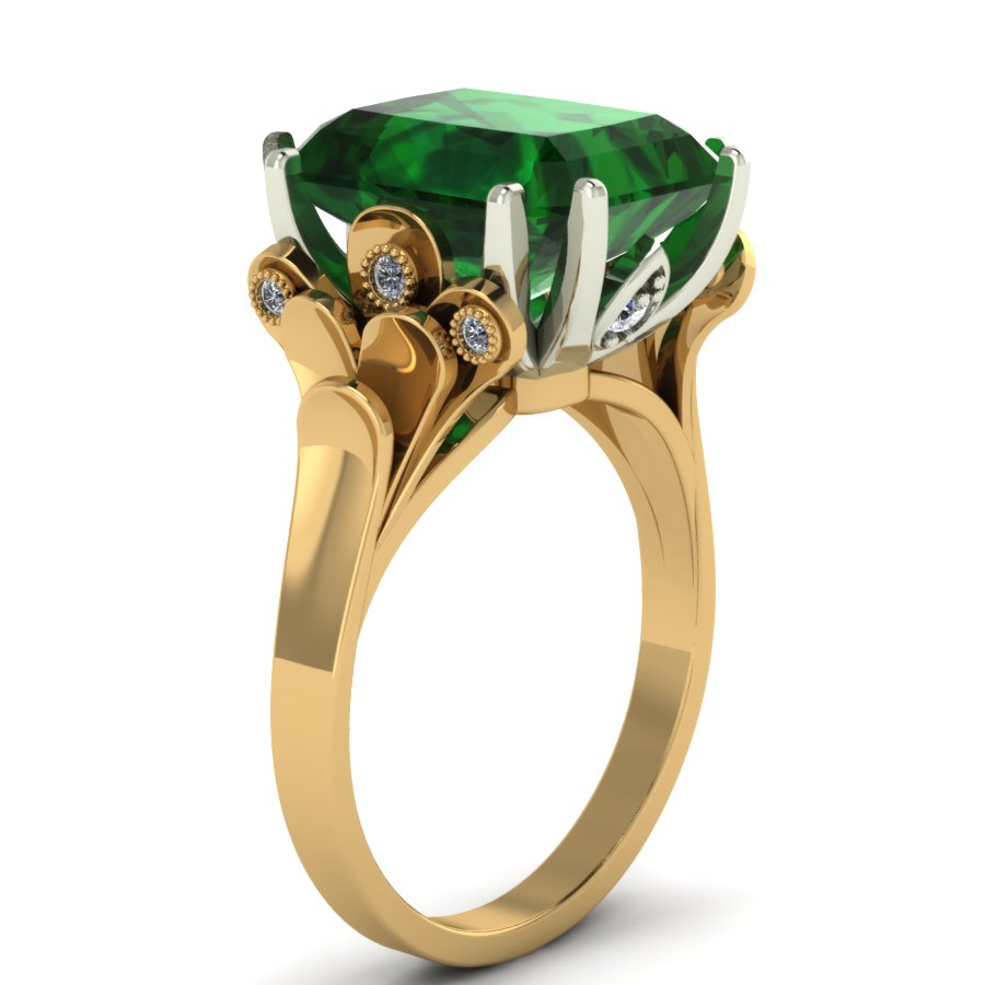 Перстень из красного+белого золота  с кварцем зеленым (модель 02-1547.0.4256) - 2