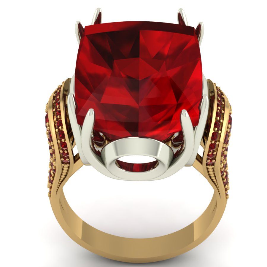 Перстень из красного+белого золота  с гранатом (модель 02-1400.0.4210)