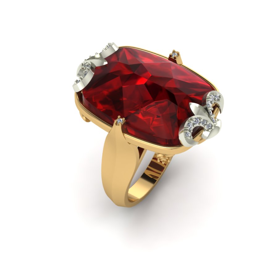 Перстень из красного+белого золота  с рубином (модель 02-1531.0.4140) - 1