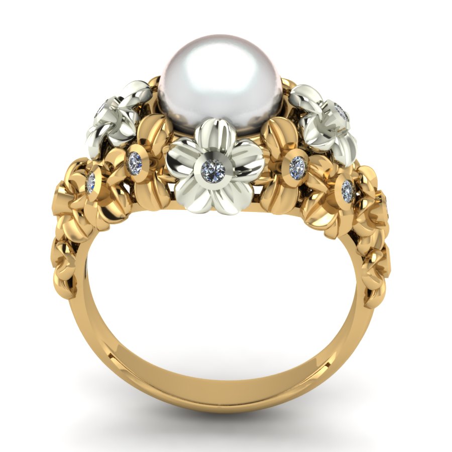 Перстень из красного+белого золота  с жемчугом (модель 02-1256.0.4310) - 6
