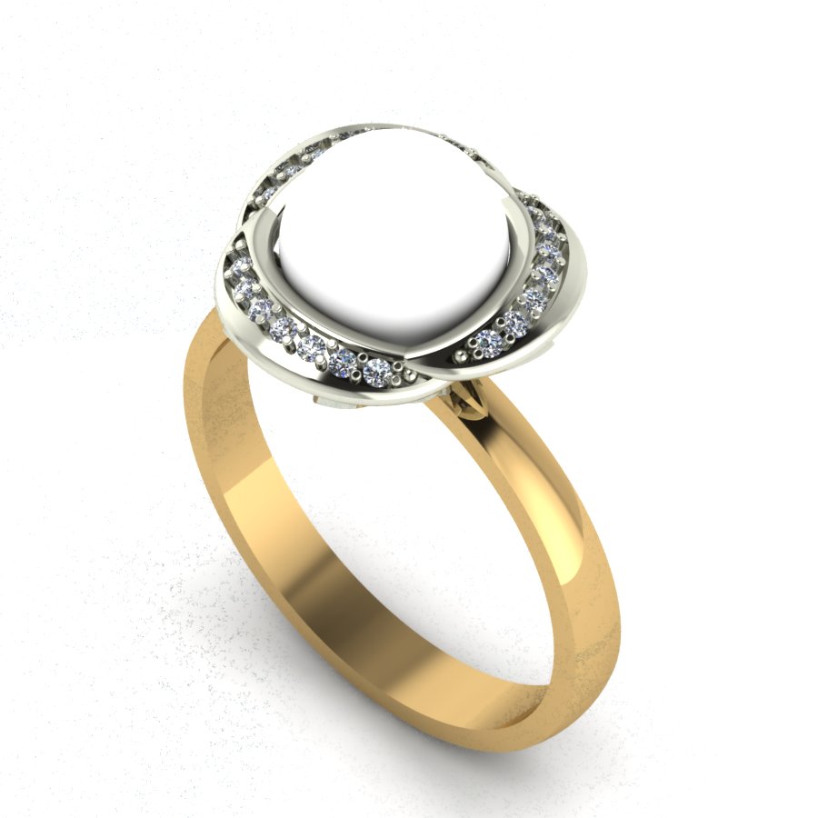 Перстень из красного+белого золота  с жемчугом (модель 02-1038.0.4310) - 3