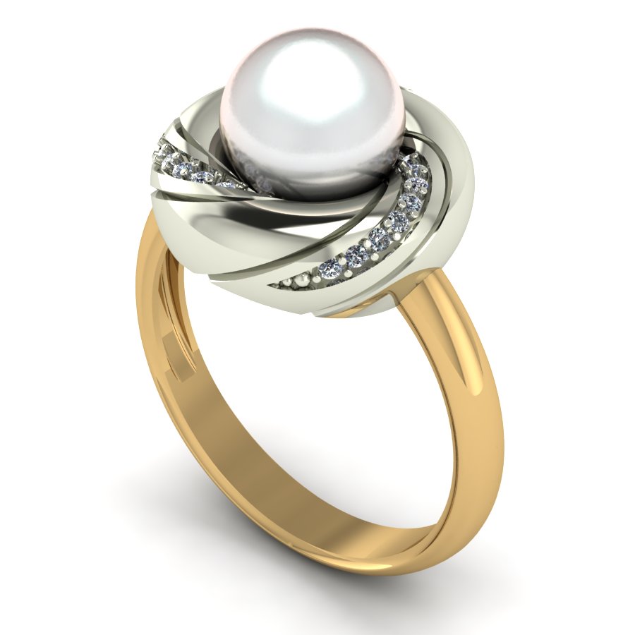 Перстень из красного+белого золота  с жемчугом (модель 02-1290.1.4310) - 1