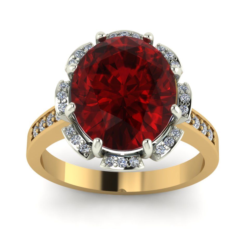 Перстень из красного+белого золота  с гранатом (модель 02-1416.0.4210)