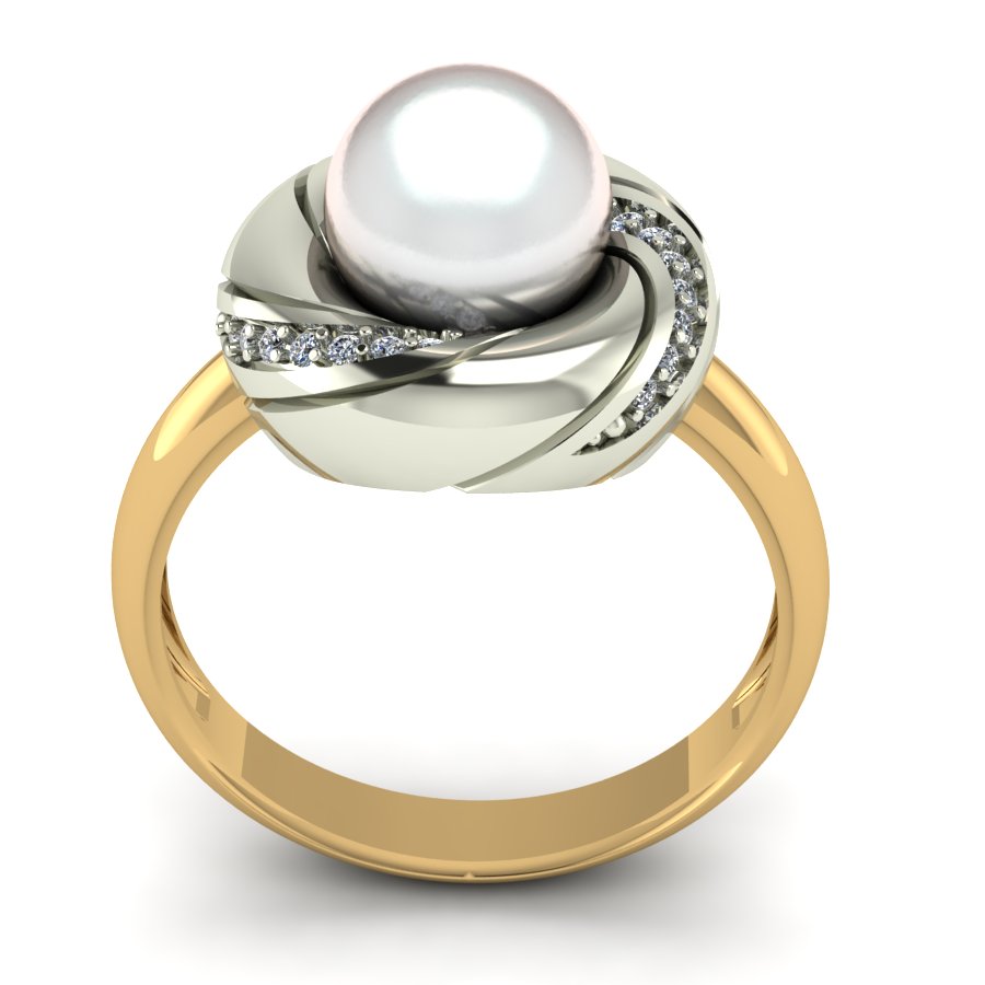 Перстень из красного+белого золота  с жемчугом (модель 02-1290.1.4310) - 6